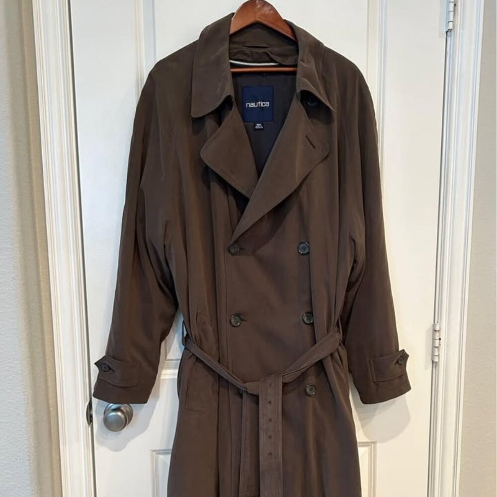 Nautica Mens brown trenchcoat coat Overcoat 46R
